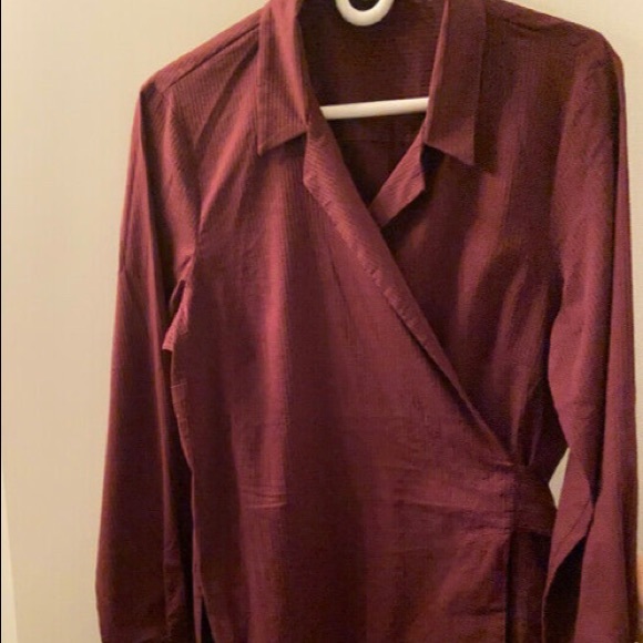 Next Burgundy Wrap Dress Shirt - Picture 3 of 6